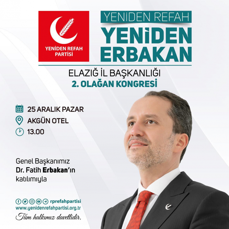 YRP Genel Başkanı Fatih Erbakan Elazığ'a geliyor